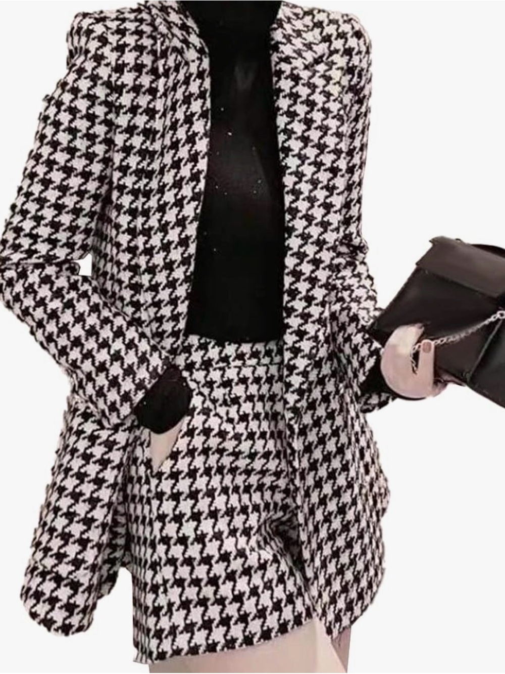 Black and White Houndstooth Blazer Set/ Chic Fall Two-Piece Outfit!